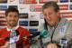 England's soccer team manager Roy Hodgson, right, and player Steven Gerrard listen at a press conference near Watford, England, Thursday, May 29, 2014. England will play Peru in an international friendly soccer match at Wembley Stadium on Friday. (AP Photo/Kirsty Wigglesworth)