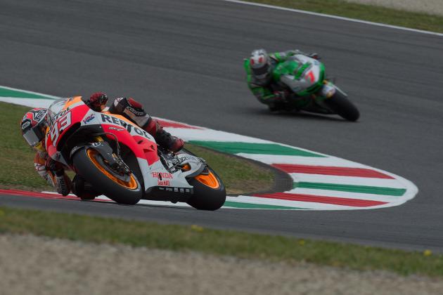 SCARPERIA, ITALY - MAY 30: Marc Marquez of Spain and Repsol Honda Team
rounds the bend during MotoGp of Italy - Free Practice at Mugello Circuit on May 30, 2014 in Scarperia, Italy. (Photo by Mirco Lazzari gp/Getty Images)