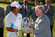 DUBLIN, OH - JUNE 01: Hideki Matsuyama of Japan is presented the trophy by Jack Nicklaus after winning the Memorial Tournament presented by Nationwide Insurance at Muirfield Village Golf Club on June 1, 2014 in Dublin, Ohio. (Photo by Andy Lyons/Getty Images)