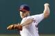 Cleveland Indians starting pitcher Justin Masterson delivers in the first inning of a baseball game against the Boston Red Sox, Monday, June 2, 2014, in Cleveland. Masterson pitched 7 innings and gave up three hits. The Indians defeated the Red Sox 3-2. (AP Photo/Tony Dejak)