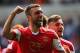 SWANSEA, WALES - MAY 03: Rickie Lambert of Southampton celebrates with Luke Shaw (R) as he scores their first goal during the Barclays Premier League match between Swansea City and Southampton at Liberty Stadium on May 3, 2014 in Swansea, Wales. (Photo by Clive Rose/Getty Images)