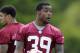 ASHBURN, VA - MAY 5: David Amerson #39 of the Washington Redskins reacts at rookie camp at Redskins Park on May 5, 2013 in Ashburn, Virginia. (Photo by Nick Wass/Getty Images)