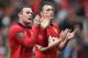 MANCHESTER, ENGLAND - APRIL 26: Wayne Rooney and Phil Jones of Manchester United applaud the fans after the Barclays Premier League match between Manchester United and Norwich City at Old Trafford on April 26, 2014 in Manchester, England. (Photo by Laurence Griffiths/Getty Images)
