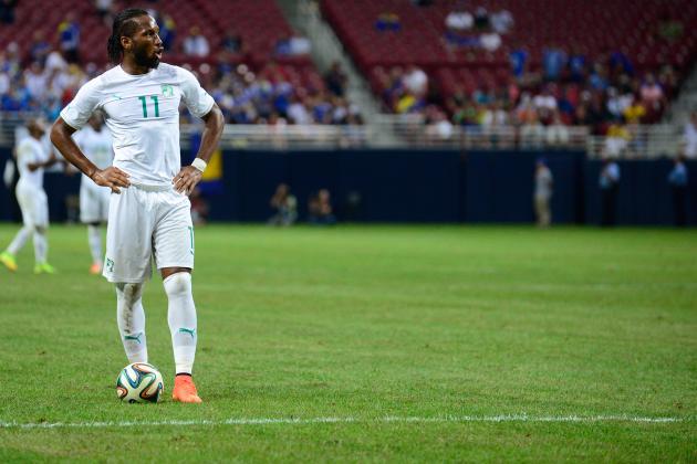 ST. LOUIS, MO - MAY 30: Didier Drogba #11 of the Ivory Coast prepares to take a free kick against the Bosnia-Herzegovina during the second half of a friendly match at Edward Jones Dome on May 30, 2014 in St. Louis, Missouri. Bosnia-Herzegovina defeated Ivory Coast 2-1. (Photo by Jeff Curry/Getty Images)