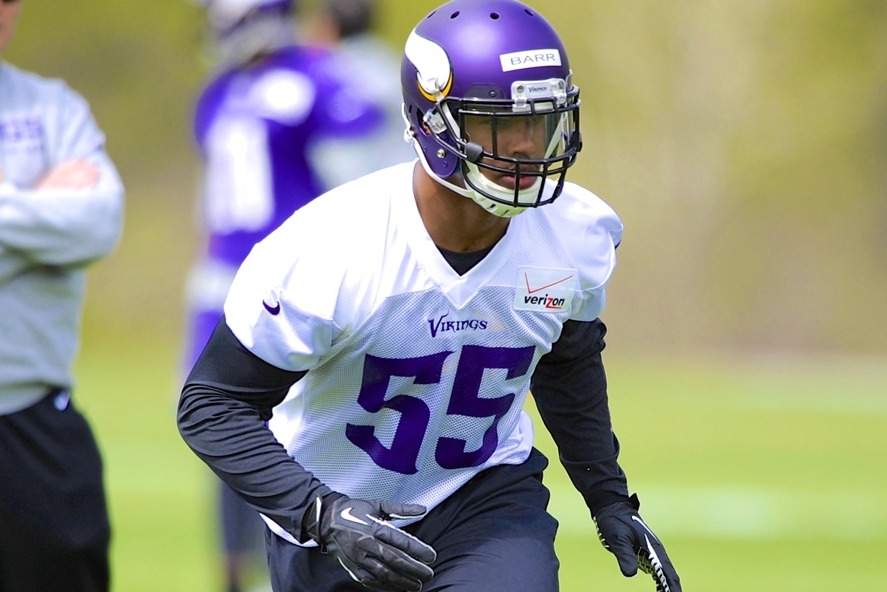 Minnesota Vikings outside linebacker Anthony Barr (55) stands on the field  during the second half of