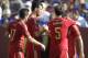Spain’s David Villa, right, celebrates with teammates Koke (17) Sergio Busquets, and Juanfran Torres (5) after scoring his second goal of the game during the second half of an exhibition soccer game against El Salvador, Saturday, June 7, 2014, in Landover, Md. Spain won 2-0. (AP Photo/Luis M. Alvarez)