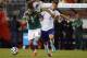 Jun 6, 2014; Foxborough, MA, USA; Portugal defender Jo o Pereira (21) battles Mexico forward Javier Hern ndez (14) for the ball during the second half of Portugal's 1-0 win in an international friendly at Gillette Stadium. Mandatory Credit: Winslow Townson-USA TODAY Sports