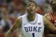 Duke's Jabari Parker (1) looks up for a rebound against North Carolina State during the first half of an NCAA college basketball game in the semifinals of the Atlantic Coast Conference tournament in Greensboro, N.C., Saturday, March 15, 2014. (AP Photo/Bob Leverone)