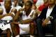 MIAMI, FL - JUNE 10: Ray Allen #34 and Mario Chalmers #15 of the Miami Heat look on from the bench against the San Antonio Spurs during Game Three of the 2014 NBA Finals at American Airlines Arena on June 10, 2014 in Miami, Florida. NOTE TO USER: User expressly acknowledges and agrees that, by downloading and or using this photograph, User is consenting to the terms and conditions of the Getty Images License Agreement. (Photo by Andy Lyons/Getty Images)