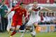 Germany's Toni Kroos, right, and Armenia's Henrikh Mkhitaryan challenge for the ball during a soccer friendly match between Germany and Armenia in the Coface Arena in Mainz, Germany, Friday, June 6, 2014. (AP Photo/Michael Probst)