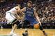 Dec 16, 2013; Boston, MA, USA; Minnesota Timberwolves power forward Kevin Love (42) drives past Boston Celtics power forward Kris Humphries (43) during the fourth quarter of Boston's 101-97 win at TD Garden. Mandatory Credit: Winslow Townson-USA TODAY Sports