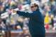 Apr 5, 2014; Ann Arbor, MI, USA; Michigan Wolverines head coach Brady Hoke points during the Spring Game at Michigan Stadium. Mandatory Credit: Tim Fuller-USA TODAY Sports