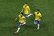 Brazil's Neymar, left, celebrates scoring his side's first goal during the group A World Cup soccer match between Brazil and Croatia, the opening game of the tournament, in the Itaquerao Stadium in Sao Paulo, Brazil, Thursday, June 12, 2014. (AP Photo/Thanassis Stavrakis)
