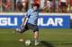 Uruguay's Luis Suarez kicks a ball during a training session at Jacare Stadium in Sete Lagoas, Brazil, Tuesday, June 10, 2014. Uruguay continues its preparations for the upcoming 2014 World Cup. (AP Photo/Victor R. Caivano)