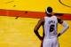 MIAMI, FL - JUNE 12: LeBron James #6 of the Miami Heat looks on against the San Antonio Spurs during Game Four of the 2014 NBA Finals at American Airlines Arena on June 12, 2014 in Miami, Florida. NOTE TO USER: User expressly acknowledges and agrees that, by downloading and or using this photograph, User is consenting to the terms and conditions of the Getty Images License Agreement. (Photo by Chris Trotman/Getty Images)