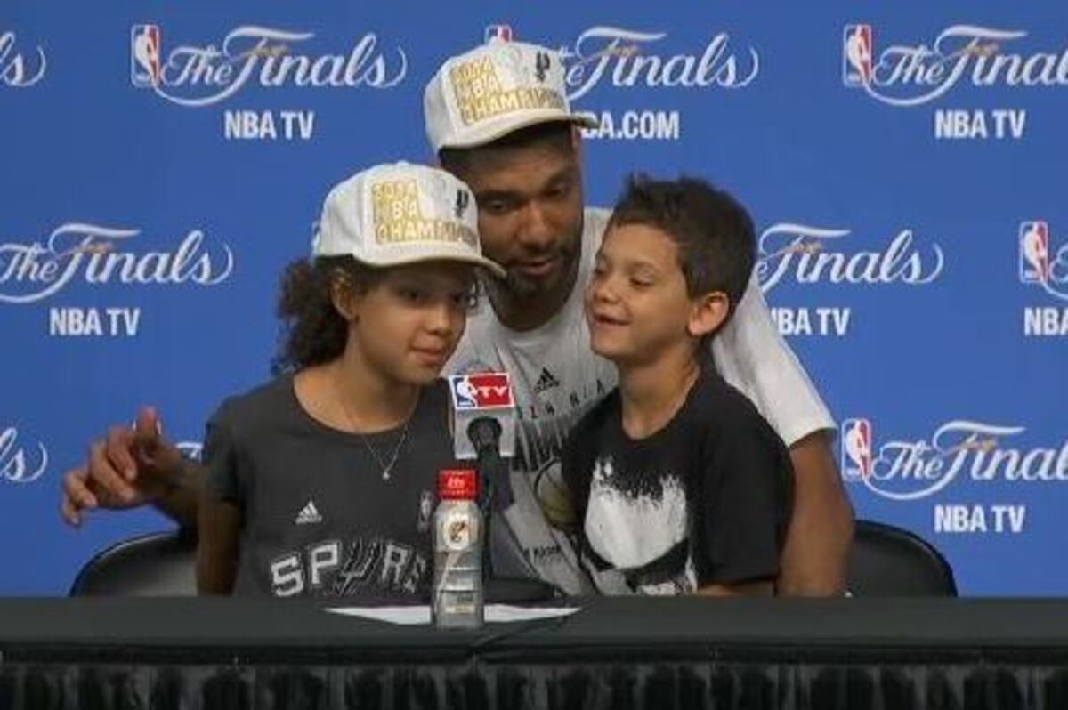 Tim Duncan's Kids Pay Their Dad Compliments During Championship Press
