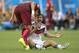 Portugal's Pepe , left, puts his head on Germany's Thomas Mueller during the group G World Cup soccer match between Germany and Portugal at the Arena Fonte Nova in Salvador, Brazil, Monday, June 16, 2014. Pepe was red carded after this. (AP Photo/Bernat Armangue)