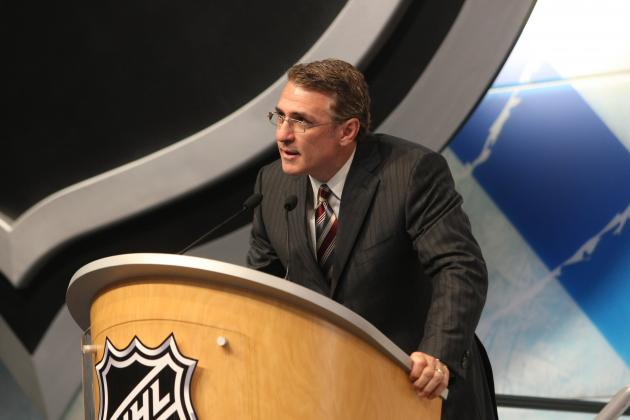 MONTREAL - JUNE 26: Associate Head Coach/Director of Player Development Ron Francis of the Carolina Hurricanes speaks from the podium during the first round of the 2009 NHL Entry Draft at the Bell Centre on June 26, 2009 in Montreal, Quebec, Canada. (Photo by Bruce Bennett/Getty Images)