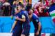 PORTO ALEGRE, BRAZIL - JUNE 18: Daley Blind, Robin van Persie and Arjen Robben of the Netherlands celebrate after scoring the first goal during the 2014 FIFA World Cup Brazil Group B match between Australia and Netherlands at Estadio Beira-Rio on June 18, 2014 in Porto Alegre, Brazil. (Photo by Vinicius Costa/ Getty Images)