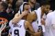 SAN ANTONIO, TX - JUNE 15: Tony Parker #9, Manu Ginobili #20 and Tim Duncan #21 of the San Antonio Spurs hug as their team defeats the Miami Heat in Game Five of the 2014 NBA Finals at the AT&T Center on June 15, 2014 in San Antonio, Texas. NOTE TO USER: User expressly acknowledges and agrees that, by downloading and/or using this photograph, user is consenting to the terms and conditions of the Getty Images License Agreement. (Photo by Chris Covatta/Getty Images)