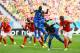 BRASILIA, BRAZIL - JUNE 15: Enner Valencia of Ecuador (C) scores his team's first goal on a header during the 2014 FIFA World Cup Brazil Group E match between Switzerland and Ecuador at Estadio Nacional on June 15, 2014 in Brasilia, Brazil. (Photo by Stu Forster/Getty Images)