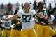 Jun 17, 2014; Green Bay, WI, USA; Green Bay Packers wide receiver Jordy Nelson stretches during the team's minicamp at Ray Nitschke Field. Mandatory Credit: Benny Sieu-USA TODAY Sports