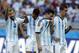 Argentina's Angel di Maria, right, and Lionel Messi stand together during the group F World Cup soccer match between Argentina and Iran at the Mineirao Stadium in Belo Horizonte, Brazil, Saturday, June 21, 2014. (AP Photo/Victor R. Caivano)