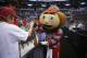 Ohio State's mascot Brutus Buckeye appears before the start of a West Regional semifinal against Arizona in the NCAA college basketball tournament, Thursday, March 28, 2013, in Los Angeles. (AP Photo/Jae C. Hong)