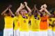 CUIABA, BRAZIL - JUNE 24: James Rodriguez (L) and Pablo Armero (R) of Colombia acknowledge the fans after the 2014 FIFA World Cup Brazil Group C match between Japan and Colombia at Arena Pantanal on June 24, 2014 in Cuiaba, Brazil. (Photo by Gabriel Rossi/Getty Images)