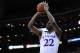 eMar 13, 2014; Kansas City, MO, USA; Kansas Jayhawks guard Andrew Wiggins (22) shoots a jumpshot during the second half against the Oklahoma State Cowboys in the second round of the Big 12 Conference college basketball tournament at Sprint Center. Kansas won 77-70 in overtime. Mandatory Credit: Denny Medley-USA TODAY Sports