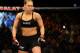Feb 22, 2014; Las Vegas, NV, USA; Ronda Rousey prepares to begin a women's bantamweight championship defense against Sara McMann during the main event of UFC 170 at Mandalay Bay. Mandatory Credit: Stephen R. Sylvanie-USA TODAY Sports