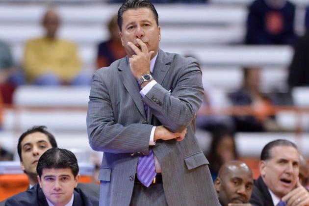 Nov 12, 2013; Syracuse, NY, USA; Fordham Rams head coach Tom Pecora watches his team during the second half of a game against the Syracuse Orange at the Carrier Dome. Syracuse won the game  89-74. Mandatory Credit: Mark Konezny-USA TODAY Sports
