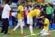 Brazil's Willian, right, Brazil's David Luiz and Brazil's Neymar celebrate after the World Cup round of 16 soccer match between Brazil and Chile at the Mineirao Stadium in Belo Horizonte, Brazil, Saturday, June 28, 2014. Brazil won 3-2 on penalties. Brazil won 3-2 on penalties.(AP Photo/Frank Augstein)