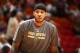MIAMI, FL - APRIL 6: Carmelo Anthony #7 of the New York Knicks warms up on the court before the game against the Miami Heat on April 6, 2014 at American Airlines Arena in Miami, Florida. NOTE TO USER: User expressly acknowledges and agrees that, by downloading and or using this photograph, User is consenting to the terms and conditions of the Getty Images License Agreement. Mandatory Copyright Notice: Copyright 2014 NBAE (Photo by Nathaniel S. Butler/NBAE via Getty Images)
