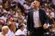 MIAMI, FL - MAY 14: Jason Kidd of the Brooklyn Nets look on during Game Five of the Eastern Conference Semifinals of the 2014 NBA Playoffs against the Miami Heat at American Airlines Arena on May 14, 2014 in Miami, Florida. NOTE TO USER: User expressly acknowledges and agrees that, by downloading and/or using this photograph, user is consenting to the terms and conditions of the Getty Images License Agreement. Mandatory copyright notice: (Photo by Mike Ehrmann/Getty Images)