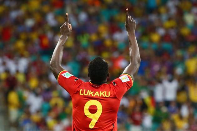 SALVADOR, BRAZIL - JULY 01:  Romelu Lukaku of Belgium celebrates scoring his team's second goal in extra time during the 2014 FIFA World Cup Brazil Round of 16 match between Belgium and the United States at Arena Fonte Nova on July 1, 2014 in Salvador, Brazil.  (Photo by Kevin C. Cox/Getty Images)