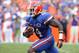 October 6, 2012; Gainesville FL, USA; Florida Gators wide receiver Andre Debose (4) runs with the ball during the second quarter against the LSU Tigers at Ben Hill Griffin Stadium. Mandatory Credit: Kim Klement-USA TODAY Sports