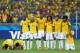 BELO HORIZONTE, BRAZIL - JUNE 28: (L-R) Thiago Silva, Luiz Gustavo, Ramires, Dani Alves, Jo, Marcelo, Hulk, Willian and Neymar of Brazil look on during a penalty shootout during the 2014 FIFA World Cup Brazil round of 16 match between Brazil and Chile at Estadio Mineirao on June 28, 2014 in Belo Horizonte, Brazil. (Photo by Quinn Rooney/Getty Images)