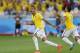 Brazil's Luiz Gustavo celebrates after the penalty shoot-out the World Cup round of 16 soccer match between Brazil and Chile at the Mineirao Stadium in Belo Horizonte, Brazil, Saturday, June 28, 2014. Brazil won 3-2 on penalties.(AP Photo/Frank Augstein)