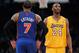 LOS ANGELES, CA - DECEMBER 29: Carmelo Anthony #7 of the New York Knicks and Kobe Bryant #24 of the Los Angeles Lakers talk during the first half at Staples Center on December 29, 2011 in Los Angeles, California. NOTE TO USER: User expressly acknowledges and agrees that, by downloading and or using this photograph, User is consenting to the terms and conditions of the Getty Images License Agreement. (Photo by Jeff Gross/Getty Images)