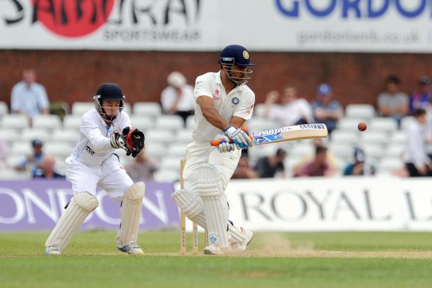 DERBY, ENGLAND - JULY 2: M S Dhoni (R) of India in action during day two of the tour match between Derbyshire and India at The 3aaa County Ground on July 2, 2014 in Derby, England. (Photo by Clint Hughes/Getty Images)