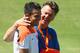 FORTALEZA, BRAZIL - JUNE 28: Louis van Gaal, manager of Netherlands talks with Robin van Persie during the Netherlands training session at the 2014 FIFA World Cup Brazil held at Estadio Presidente Vargas on June 28, 2014 in Fortaleza, Brazil. (Photo by Robert Cianflone/Getty Images)