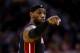 SAN ANTONIO, TX - JUNE 15: LeBron James #6 of the Miami Heat calls a play against the San Antonio Spurs during Game Five of the 2014 NBA Finals at the AT&T Center on June 15, 2014 in San Antonio, Texas. NOTE TO USER: User expressly acknowledges and agrees that, by downloading and or using this photograph, User is consenting to the terms and conditions of the Getty Images License Agreement. (Photo by Andy Lyons/Getty Images)