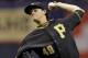 Pittsburgh Pirates starting pitcher Jeff Locke delivers to the Tampa Bay Rays during the first inning of an interleague baseball game, Tuesday, June 24, 2014, in St. Petersburg, Fla. (AP Photo/Chris O'Meara)
