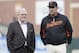 San Francisco Giants general manager Brian Sabean, left, and manager Bruce Bochy before a baseball game against the Cincinnati Reds in San Francisco, Thursday, June 9, 2011. (AP Photo/Jeff Chiu)