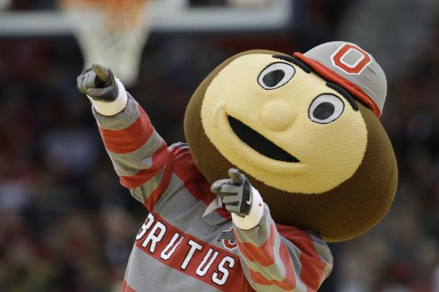 Ohio State mascot Brutus Buckeye performs during the first half of an East regional NCAA college basketball tournament second round game against Texas-San Antonio Friday, March 18, 2011, in Cleveland. (AP Photo/)