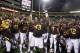 TEMPE, AZ - NOVEMBER 16: Davon Coleman #43 of the Arizona State Sun Devils drives a pitchfork into the turf in celebration of their 30-17 victory over the Oregon State Beavers during their college football game at Sun Devil Stadium on November 16, 2013 in Tempe, Arizona. (Photo by Ralph Freso/Getty Images)