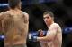 Estevan Payan, left, and Alex White fight in a mixed martial arts event on Saturday, April 19, 2014, at UFC Fight Night in Orlando Fla.. White won. (AP Photo/Reinhold Matay)