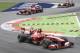 Ferrari drivers Fernando Alonso, bottom, of Spain, leads teammate Felipe Massa, of Brazil, and Red Bull driver Mark Webber, of Australia, during the Italian Grand Prix, at the Monza Formula One circuit, in Monza, Italy, Sunday, Sept. 8, 2013. (AP Photo/Antonio Calanni)