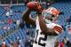 FOXBORO, MA - DECEMBER 8: Josh Gordon #12 of the Cleveland Browns catches a pass before a game with the New England Patriots at Gillette Stadium on December 8, 2013 in Foxboro, Massachusetts. (Photo by Jim Rogash/Getty Images)